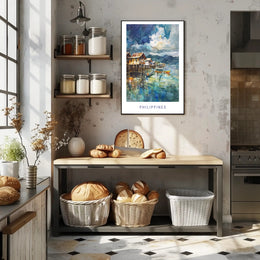 Tranquil Philippine Coastal Scene Watercolor Travel Poster PosterGoat