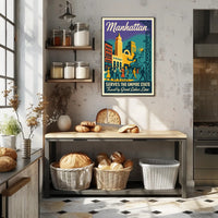 Vibrant Vintage Manhattan Travel Poster Celebrating New York City