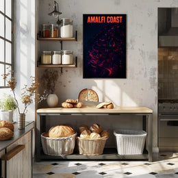 Amalfi Coast Neon Nightscape Poster Wall Art Decor Print