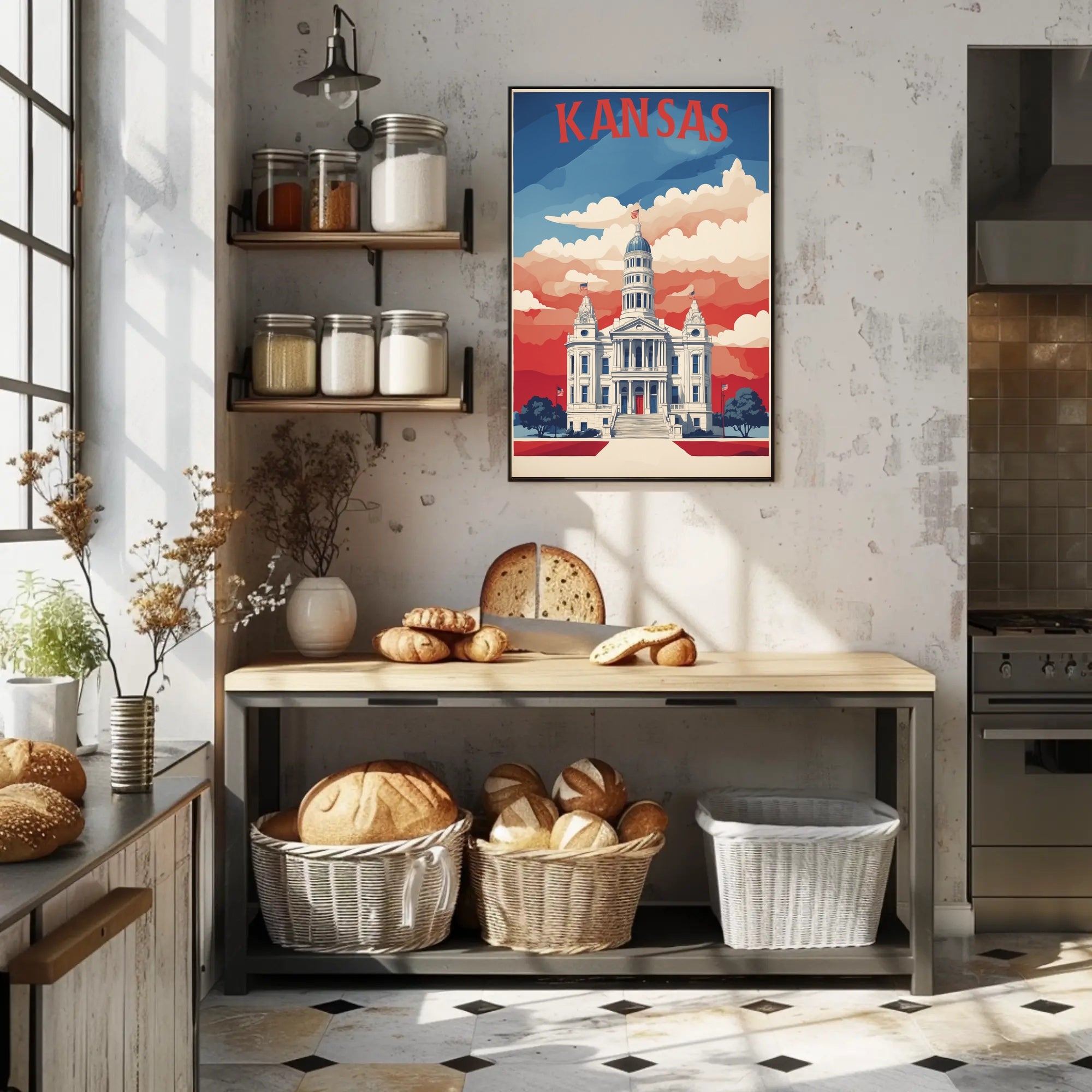 Kansas State Capitol Patriotic Vintage Travel Poster