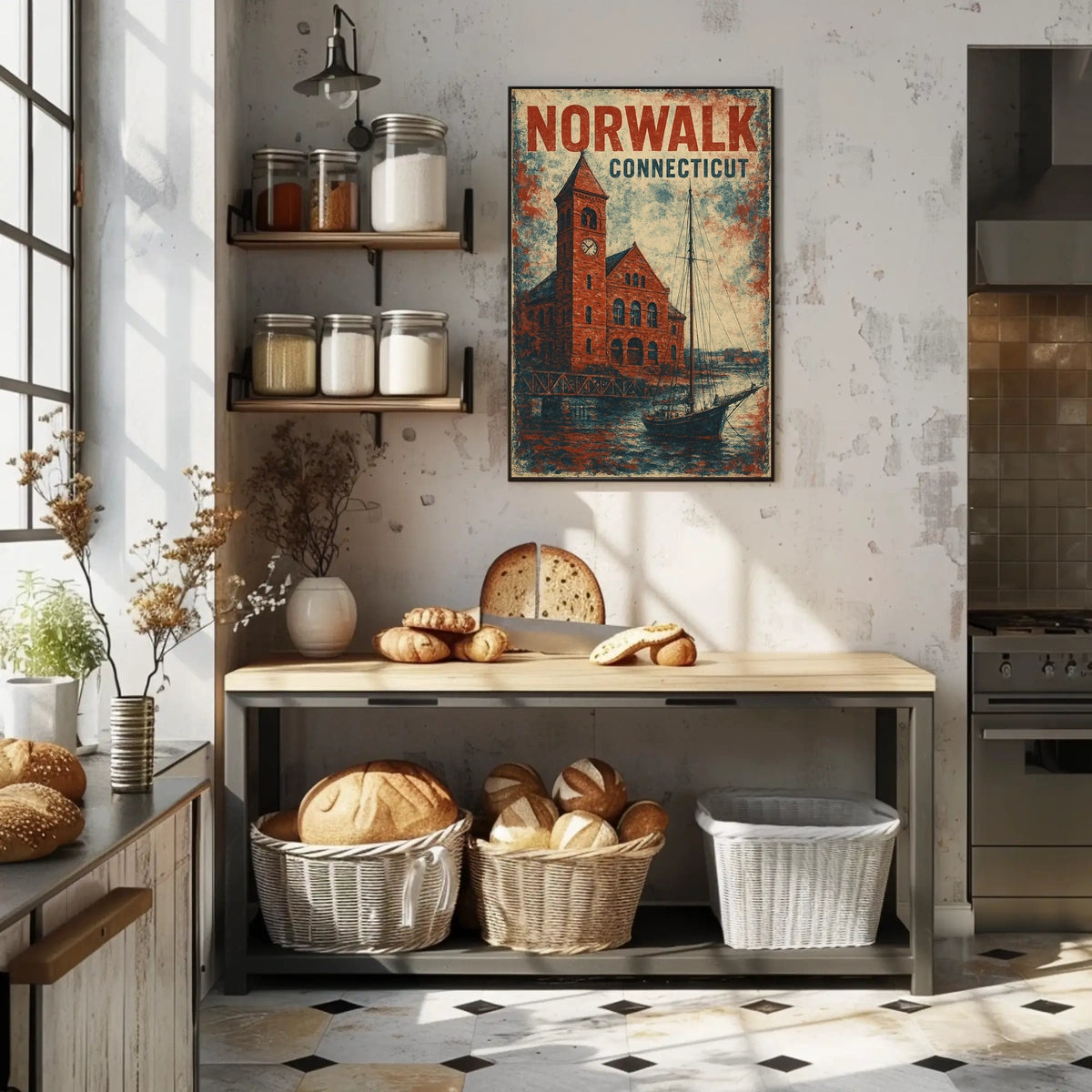 Norwalk Waterfront Vintage Scene Urban Cityscape Poster