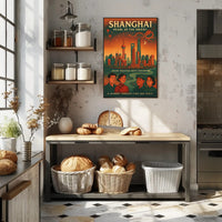Shanghai Skyline Vintage Travel Poster