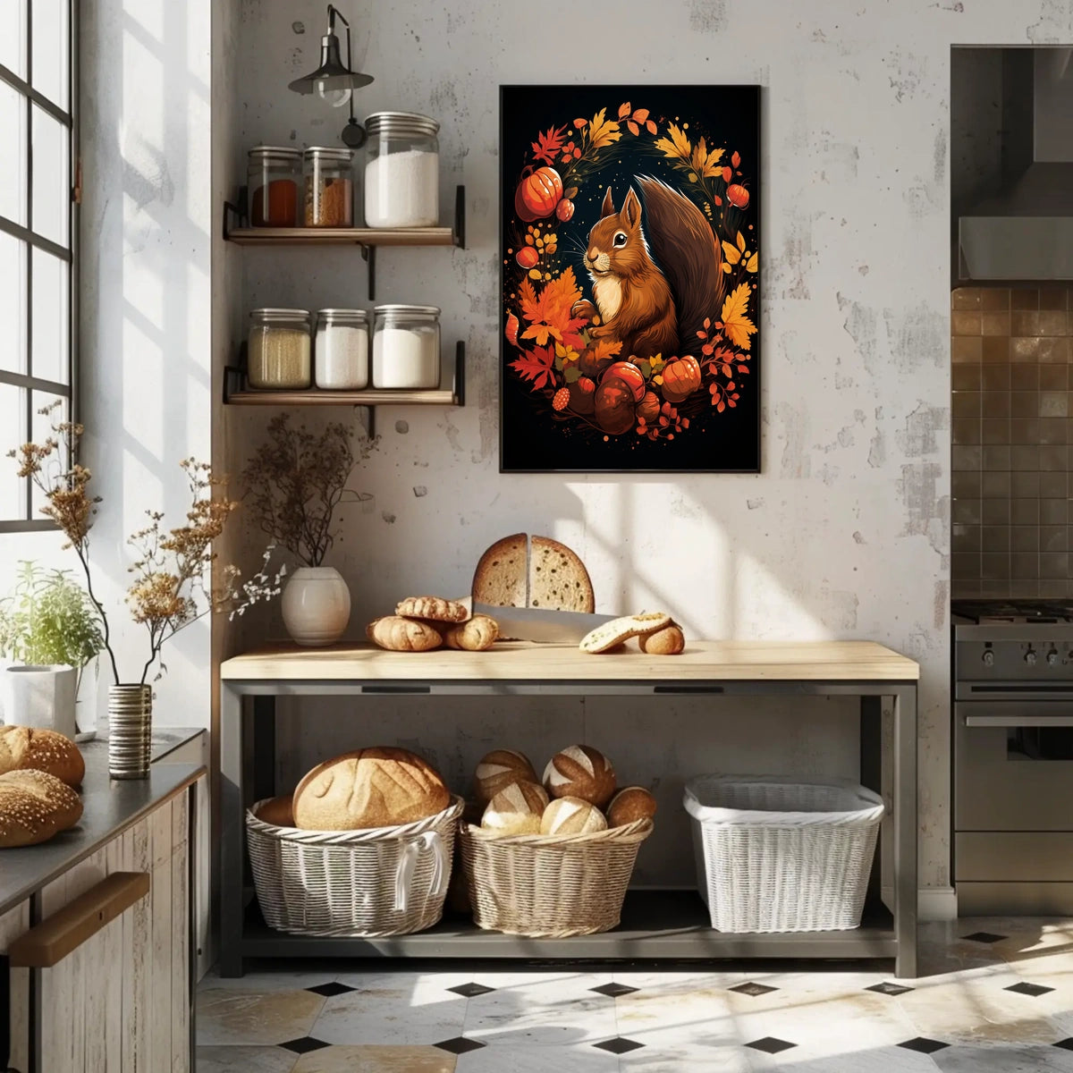 Whimsical Autumn Squirrel Poster: Cozy Fall Decor