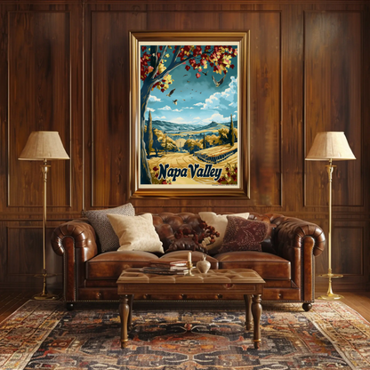 Napa Valley Fall Vineyard Landscape Travel Poster