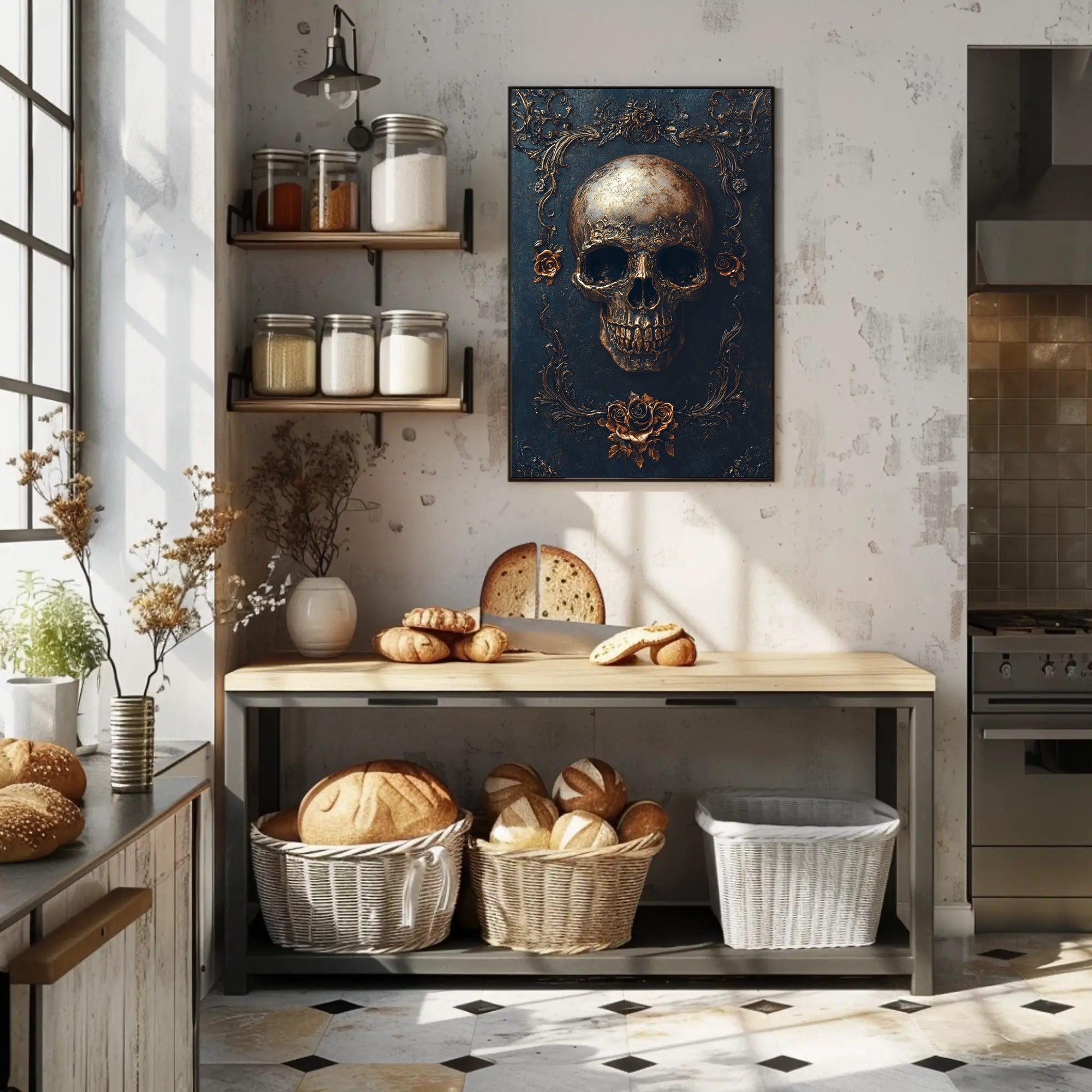 Ornate Skull And Roses Poster