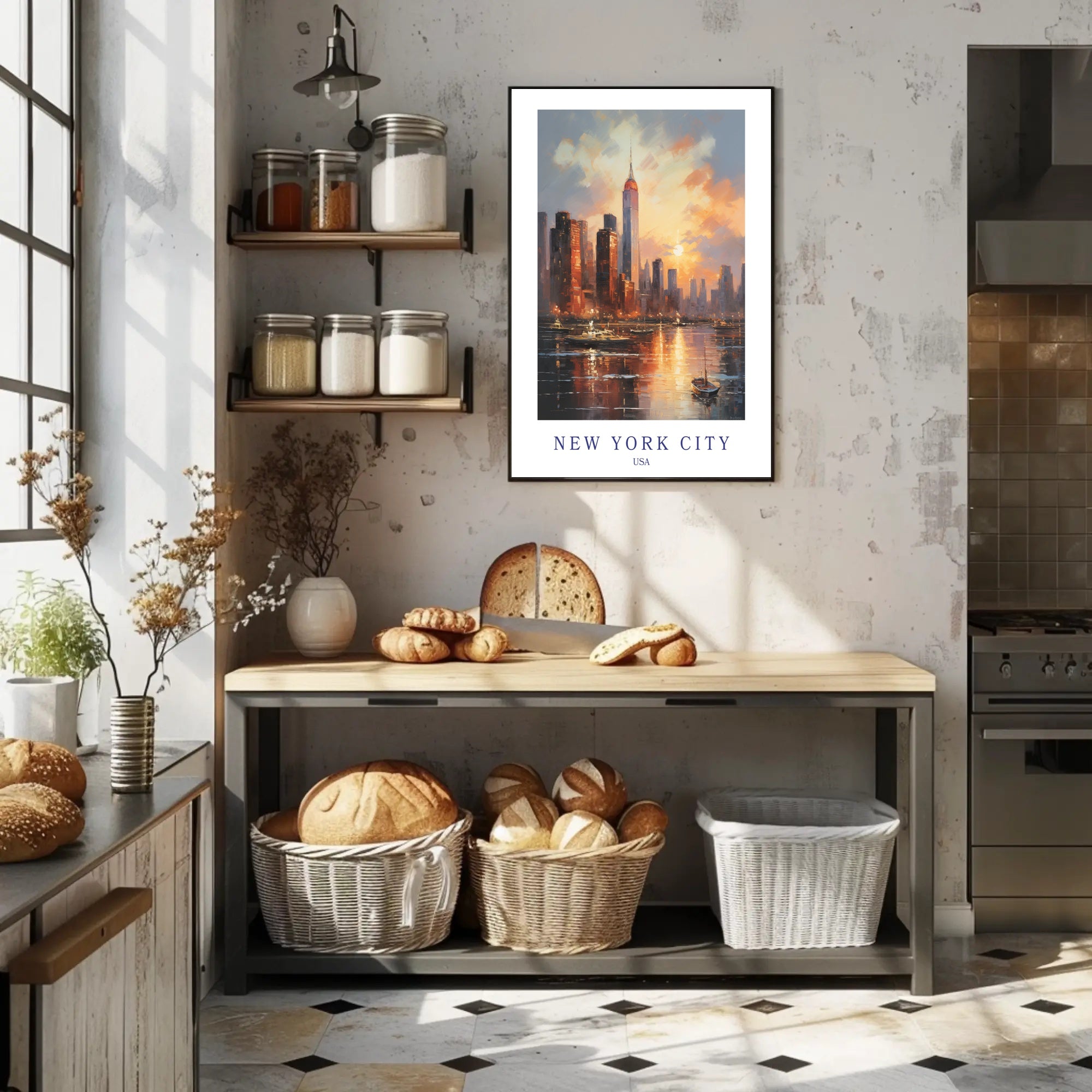 New York City Sunset Skyline Urban or Cityscape Poster PosterGoat