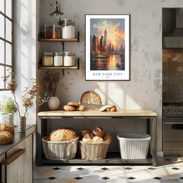 New York City Sunset Skyline Urban or Cityscape Poster PosterGoat
