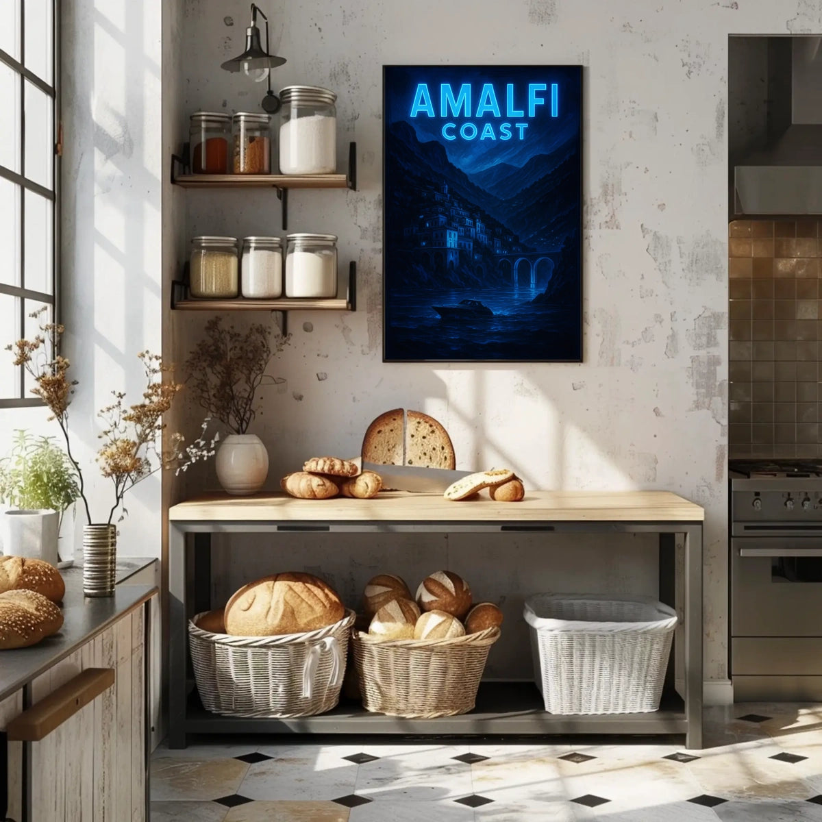 Amalfi Coast Night Serenity Poster Wall Art 18x24 Inches