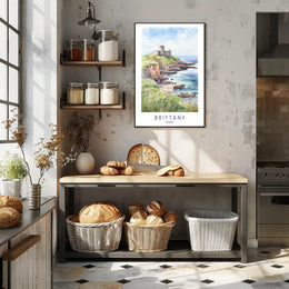 Brittany Coastal Castle Scenic Travel Poster PosterGoat