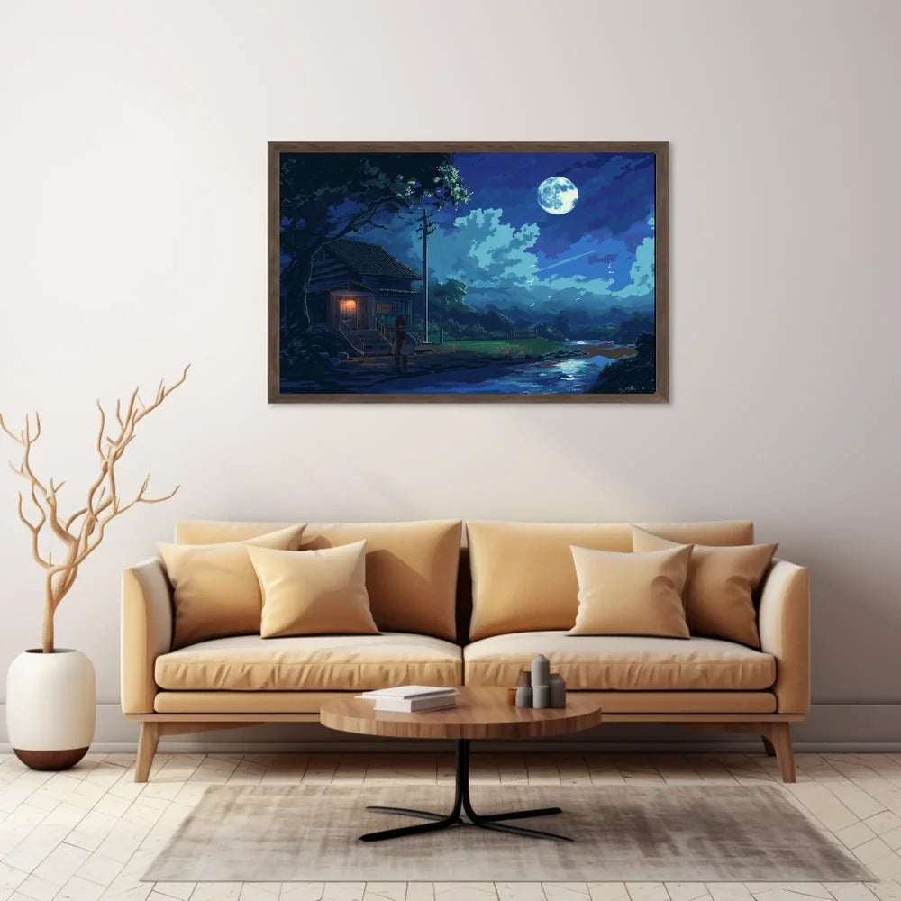 Tranquil Japanese Night Scene Anime-Inspired Poster