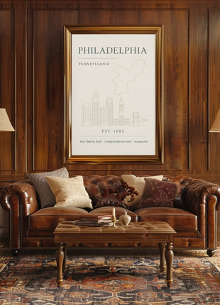 Philadelphia Iconic Landmarks Styled Cultural Heritage Poster