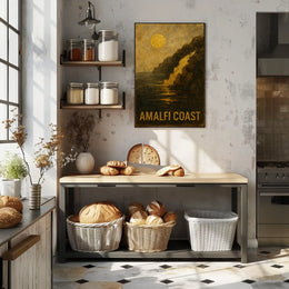 Amalfi Coast Poster Wall Art Coastal Sunset Scene Print