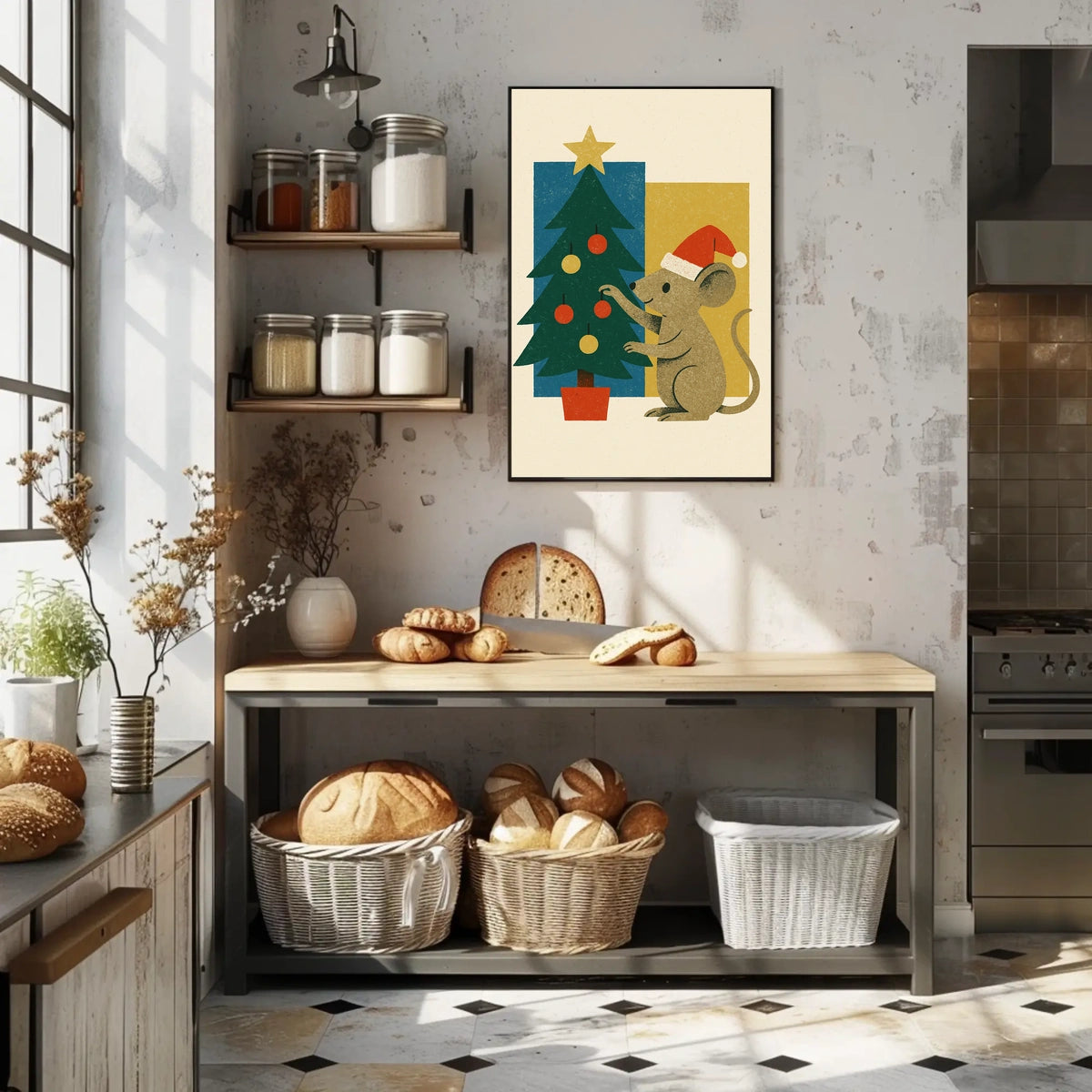 Festive Mouse and Christmas Tree Poster