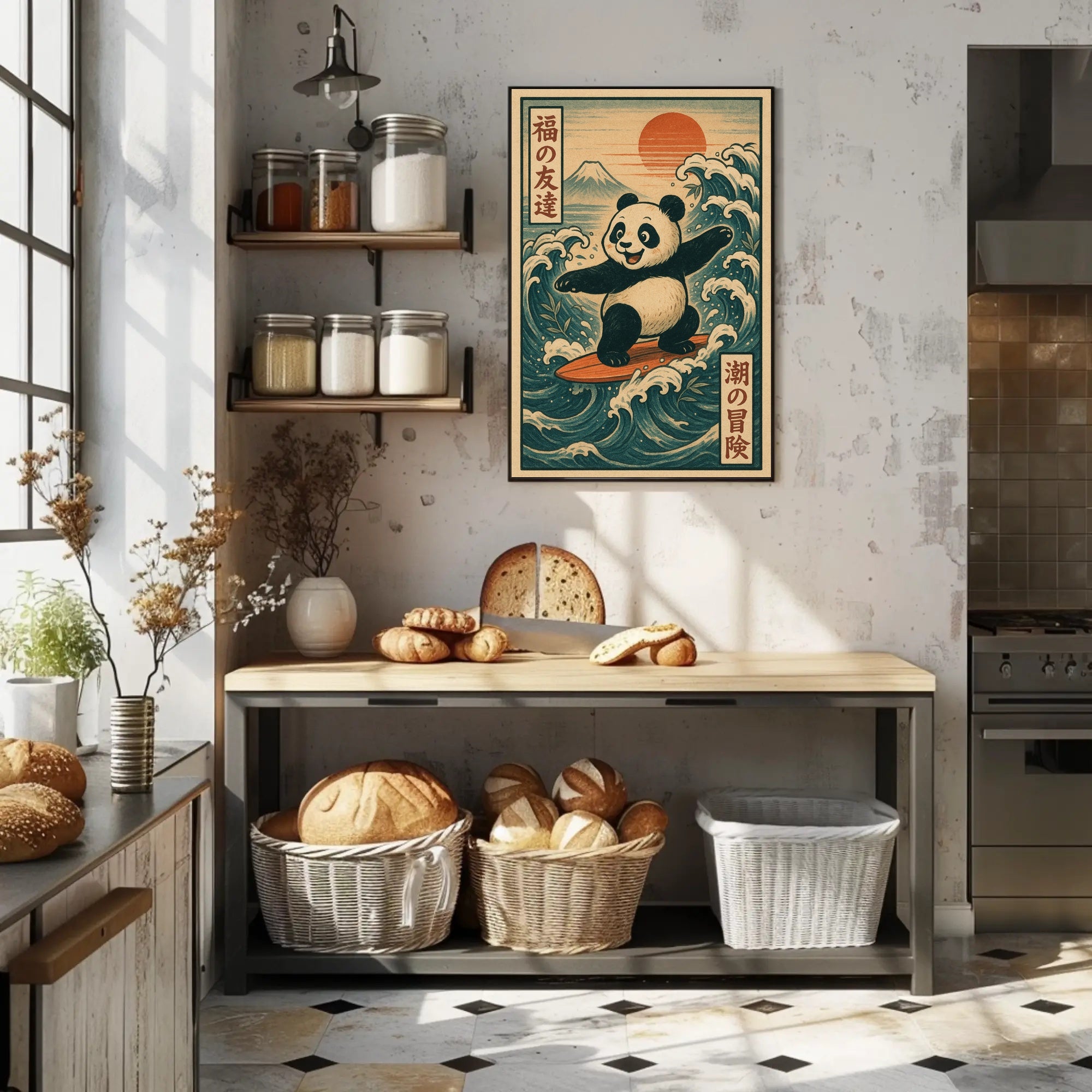Pandas Surfing Adventure Poster PosterGoat