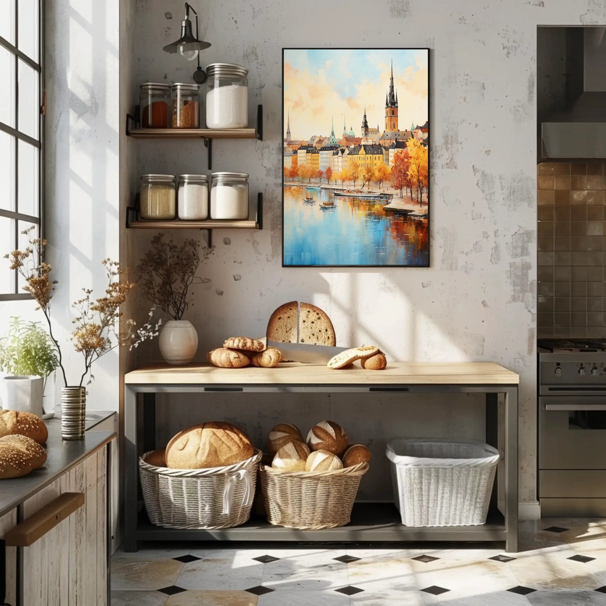 European Cityscape Elegance Captured in Scenic Travel Poster