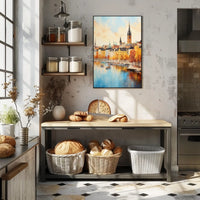 European Cityscape Elegance Captured in Scenic Travel Poster