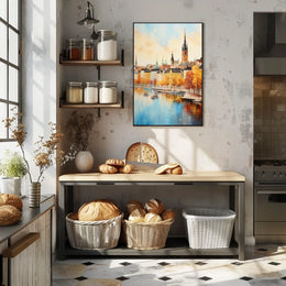 European Cityscape Elegance Captured in Scenic Travel Poster