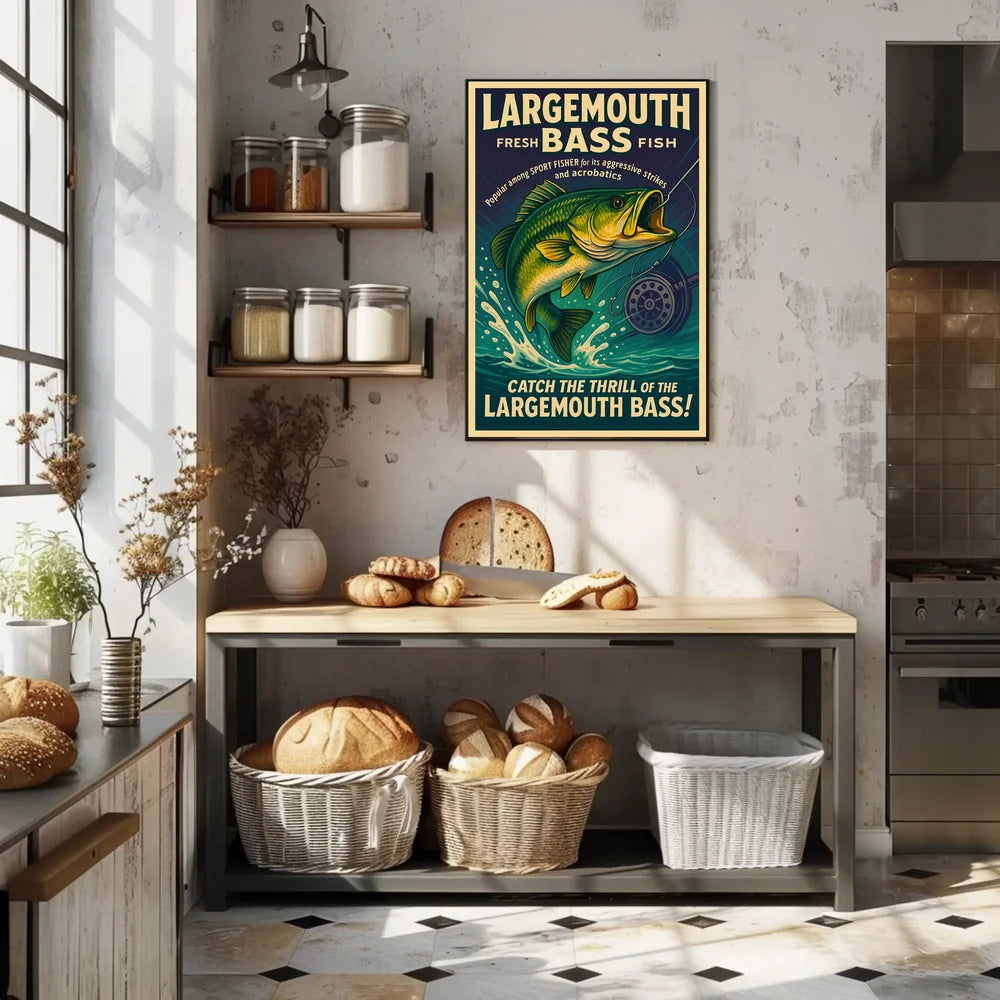 Bass Fishing Adventure Vintage Sports Poster PosterGoat
