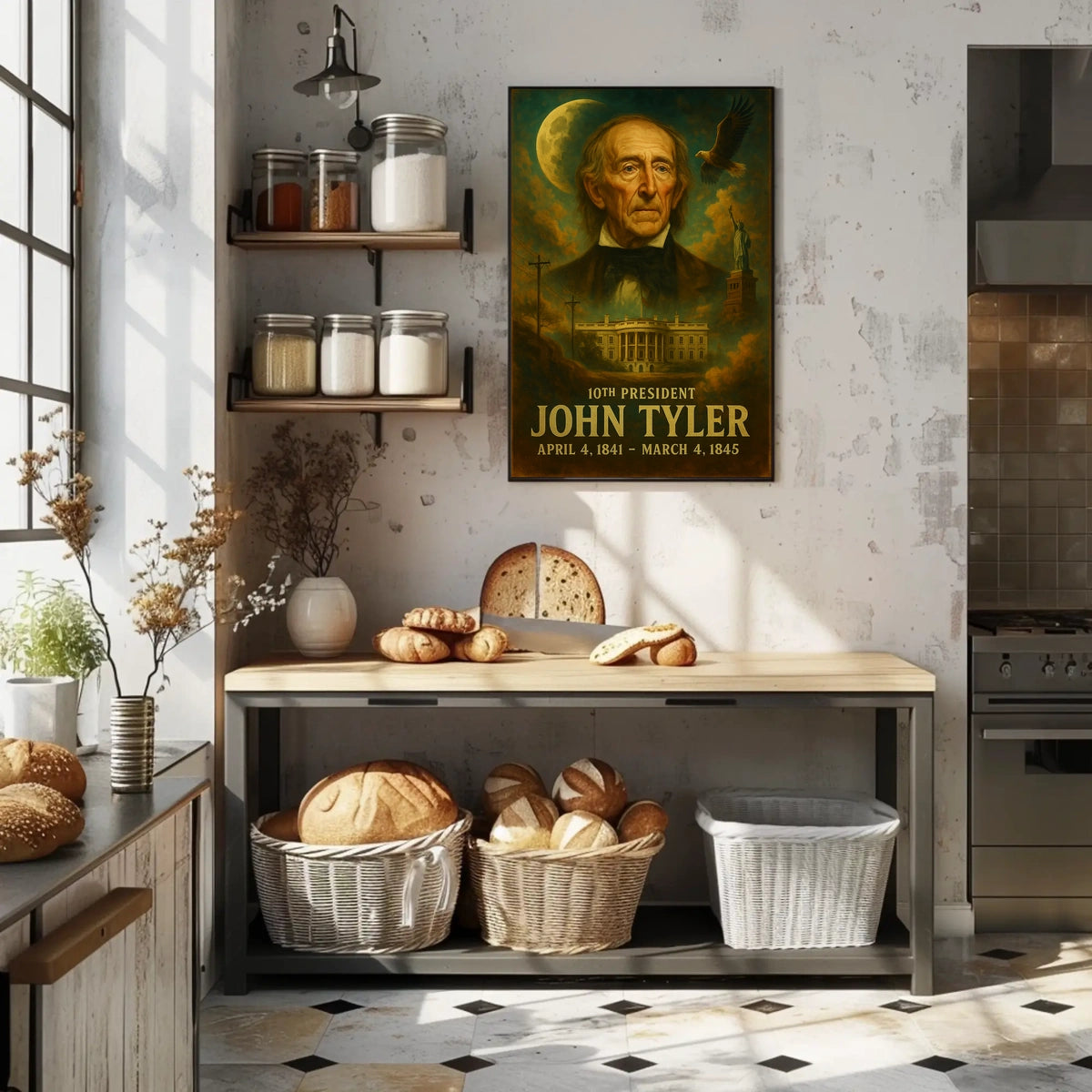 John Tyler Tenth President Historic Neoclassical Realism Artwork Vintage Patriotism Poster