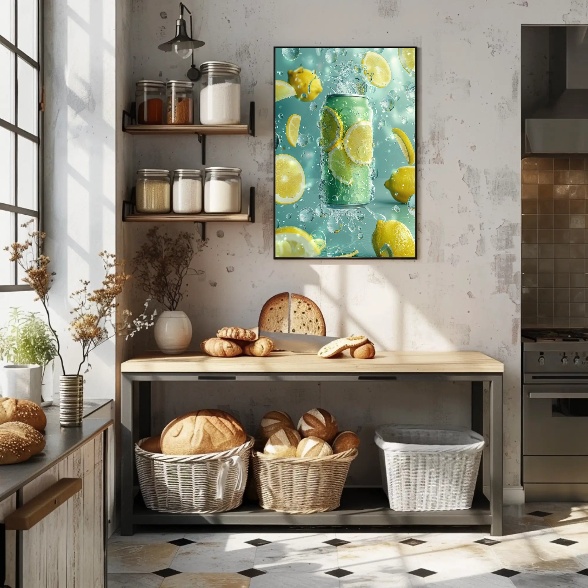 Refreshing Lemon Beverage Scene in Artistic Poster PosterGoat