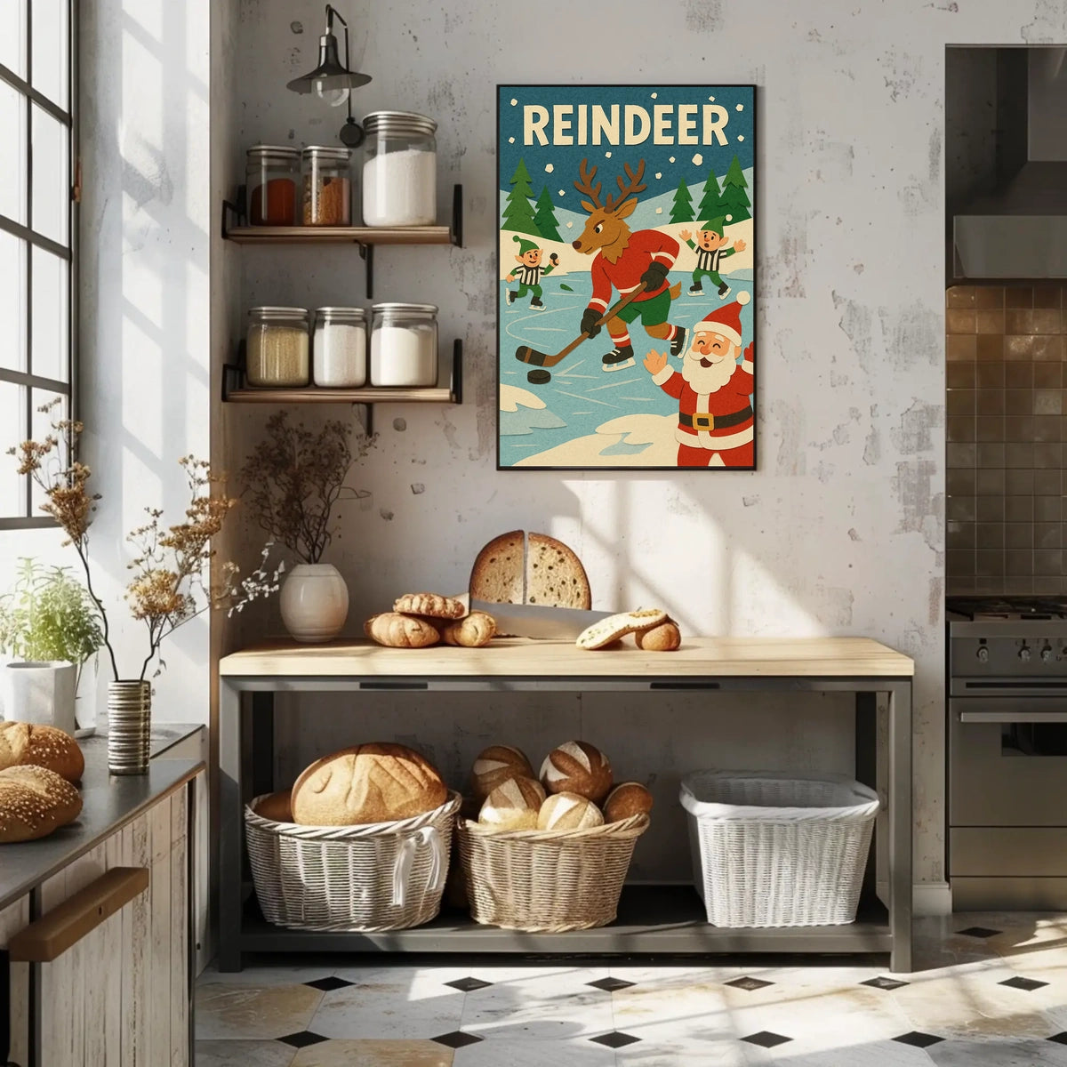 Festive Reindeer Ice Hockey Holiday Sports Poster