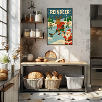 Festive Reindeer Ice Hockey Holiday Sports Poster