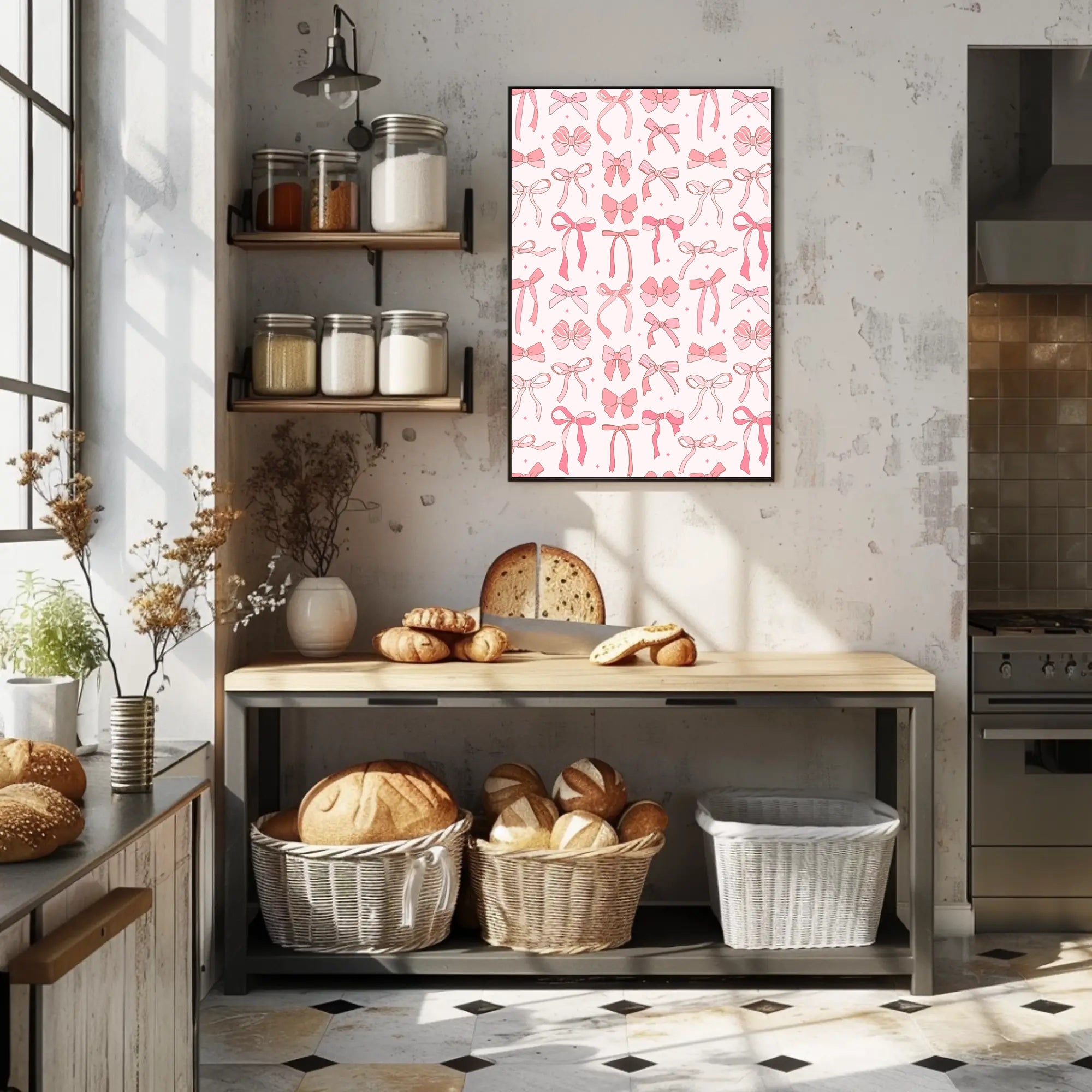 Pink Bow Artwork: Modern Design Feminine Abstract or Artistic Poster PosterGoat
