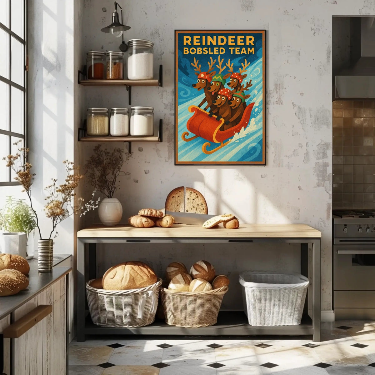 Reindeer Bobsled Adventure Poster: Fantasy or Mythology Poster