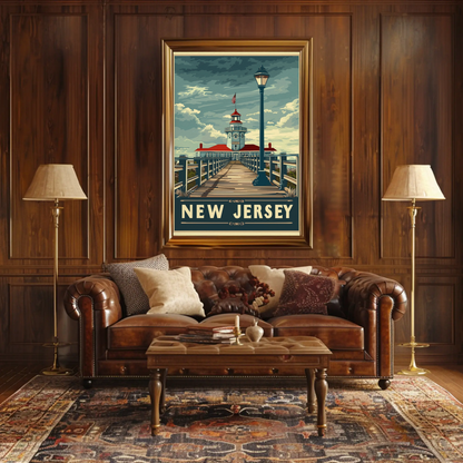 New Jersey Boardwalk Lighthouse Travel Poster