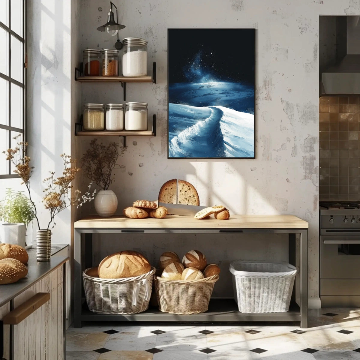 Serene Snowy Landscape Under Starry Sky Poster