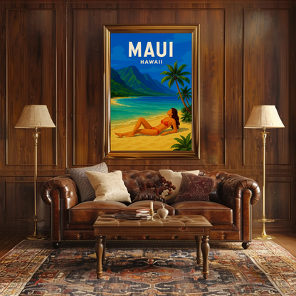 Maui Hawaii Woman Beach Relax Tropical Poster