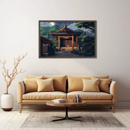Moonlit Japanese Temple Pixel Art Poster