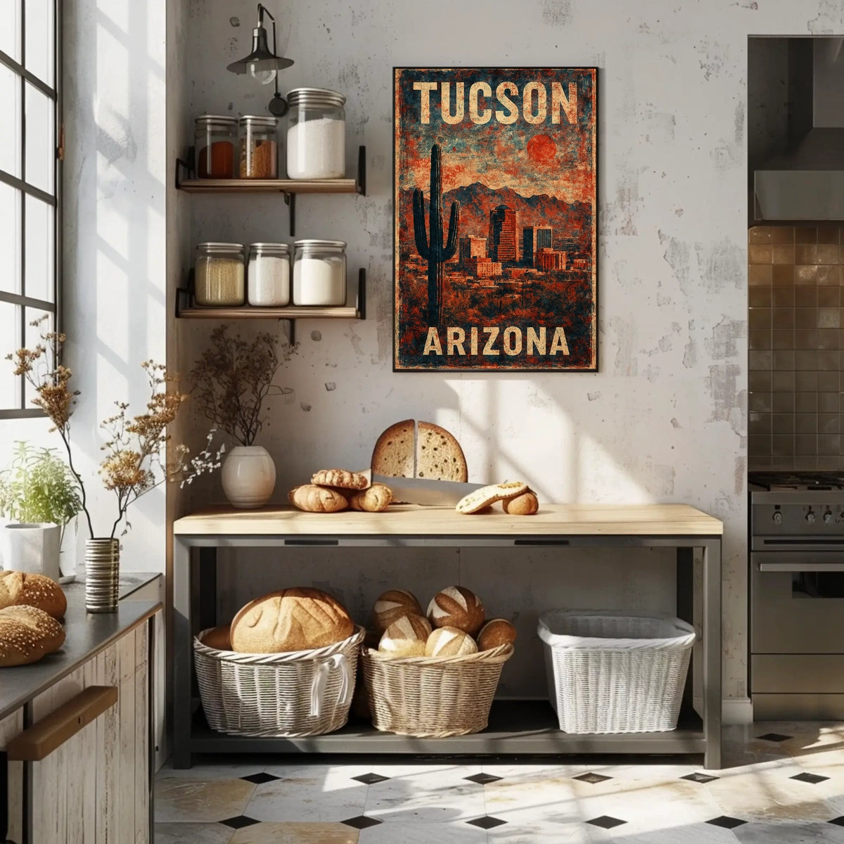 Tucson Desert Cactus Skyline Nostalgic Retro Poster