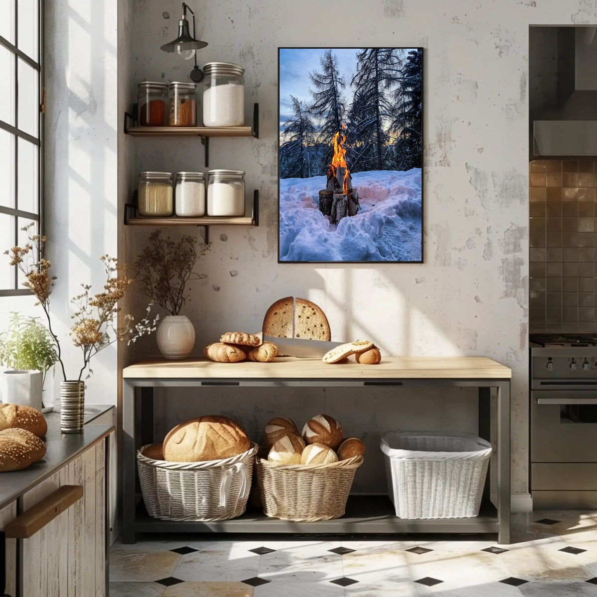 Winter Campfire In The Woods Poster
