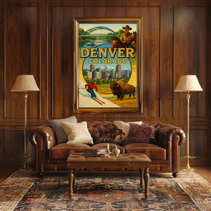 Denver Colorado Ski Rodeo Skyline Travel Poster