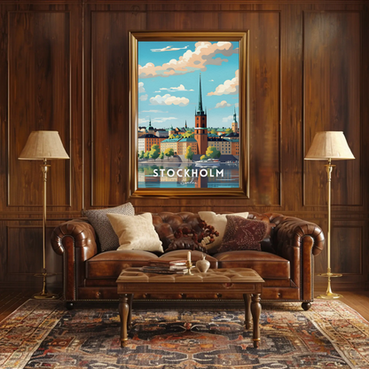 Stockholm Waterfront Skyline Travel Poster