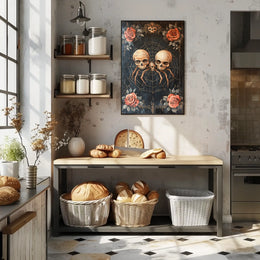 Macabre Gothic Skulls with Roses Artistic Pop Culture Poster