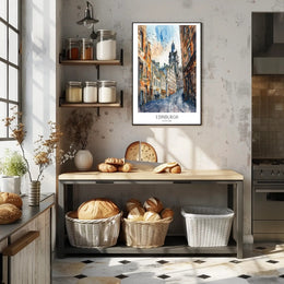 Edinburgh Street Scene in Watercolor Travel Poster PosterGoat