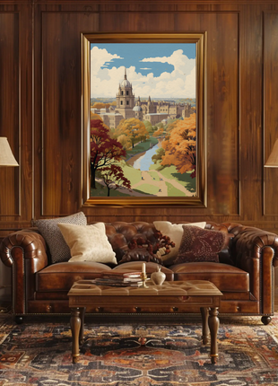 Oxford England Autumn River Campus Travel Poster