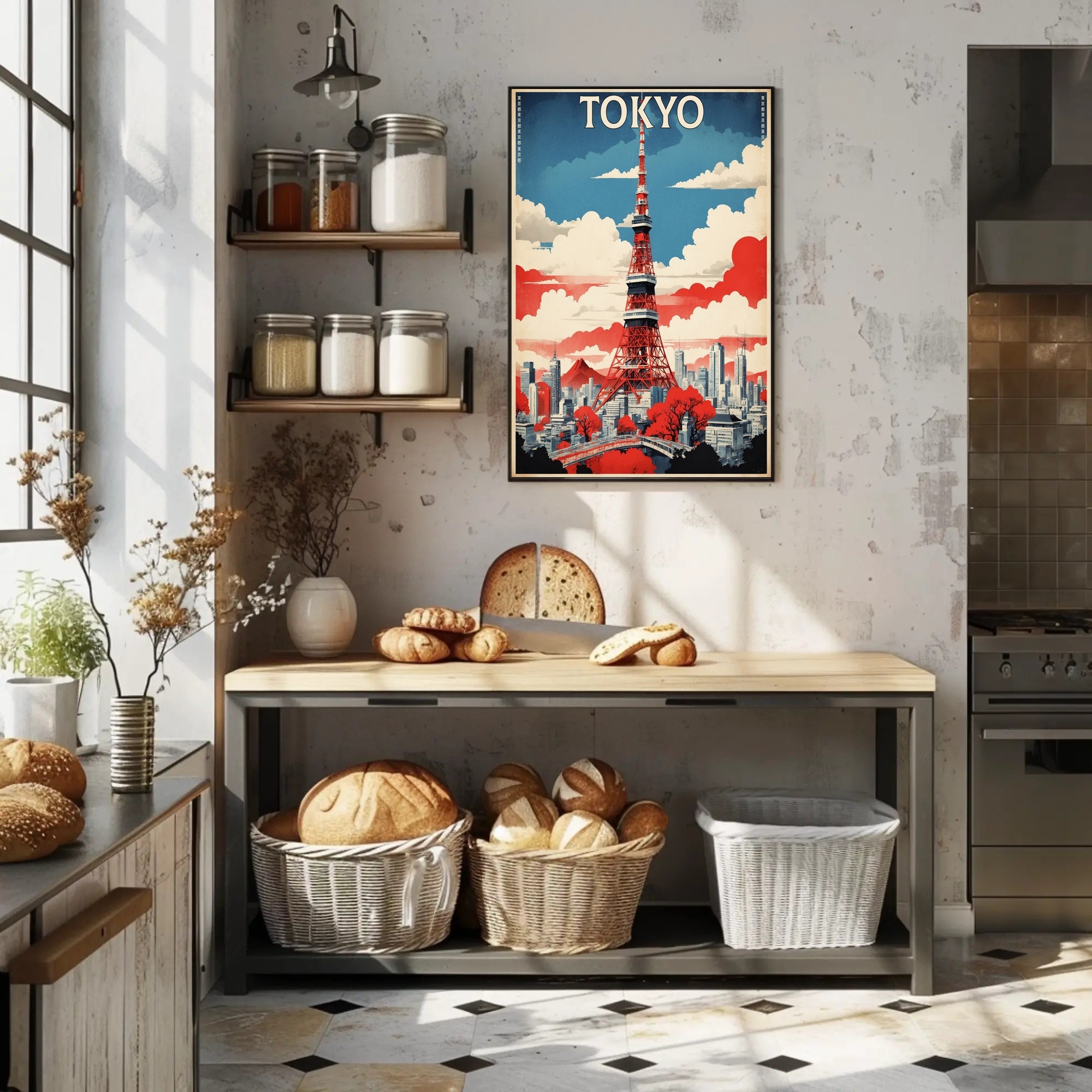 Tokyo Tower Retro-Futuristic Travel Poster