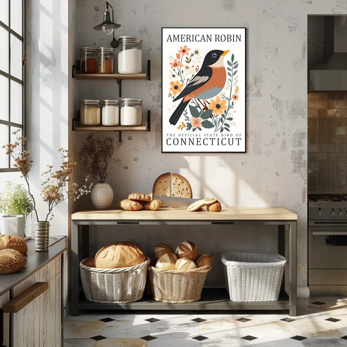 American Robin Connecticut State Bird Poster Art