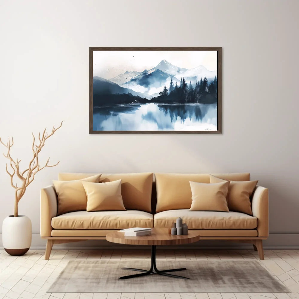 Serene Snowy Mountain Watercolor Landscape Poster