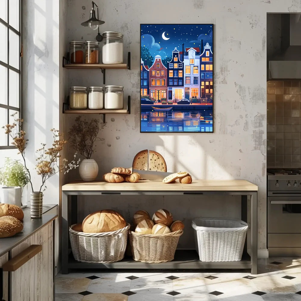 Enchanting European Nightscape: Whimsical Canal Poster