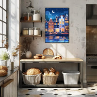 Enchanting European Nightscape: Whimsical Canal Poster