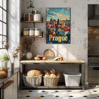 Prague Skyline Art Deco Travel Poster