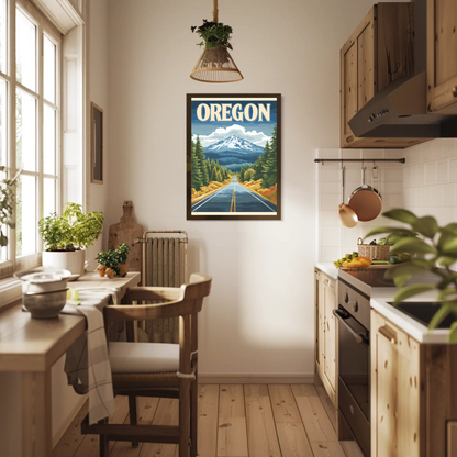 Oregon Vintage Poster - Scenic Mountain Road