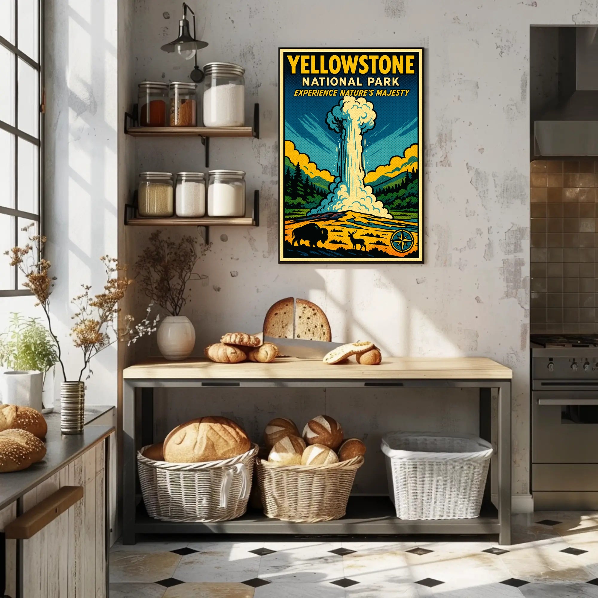 Yellowstone Geyser Adventure Vintage National Park Poster