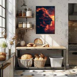 Majestic Lion Fire Art: Surreal Power Poster