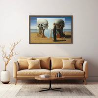 Surreal Beach Scene with Skeletal Structures Artistic Poster