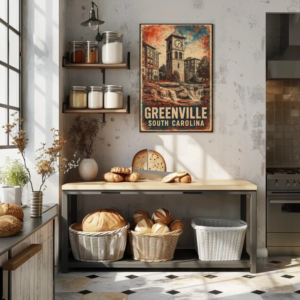 Greenville Clock Tower Vintage Heritage Cityscape Poster